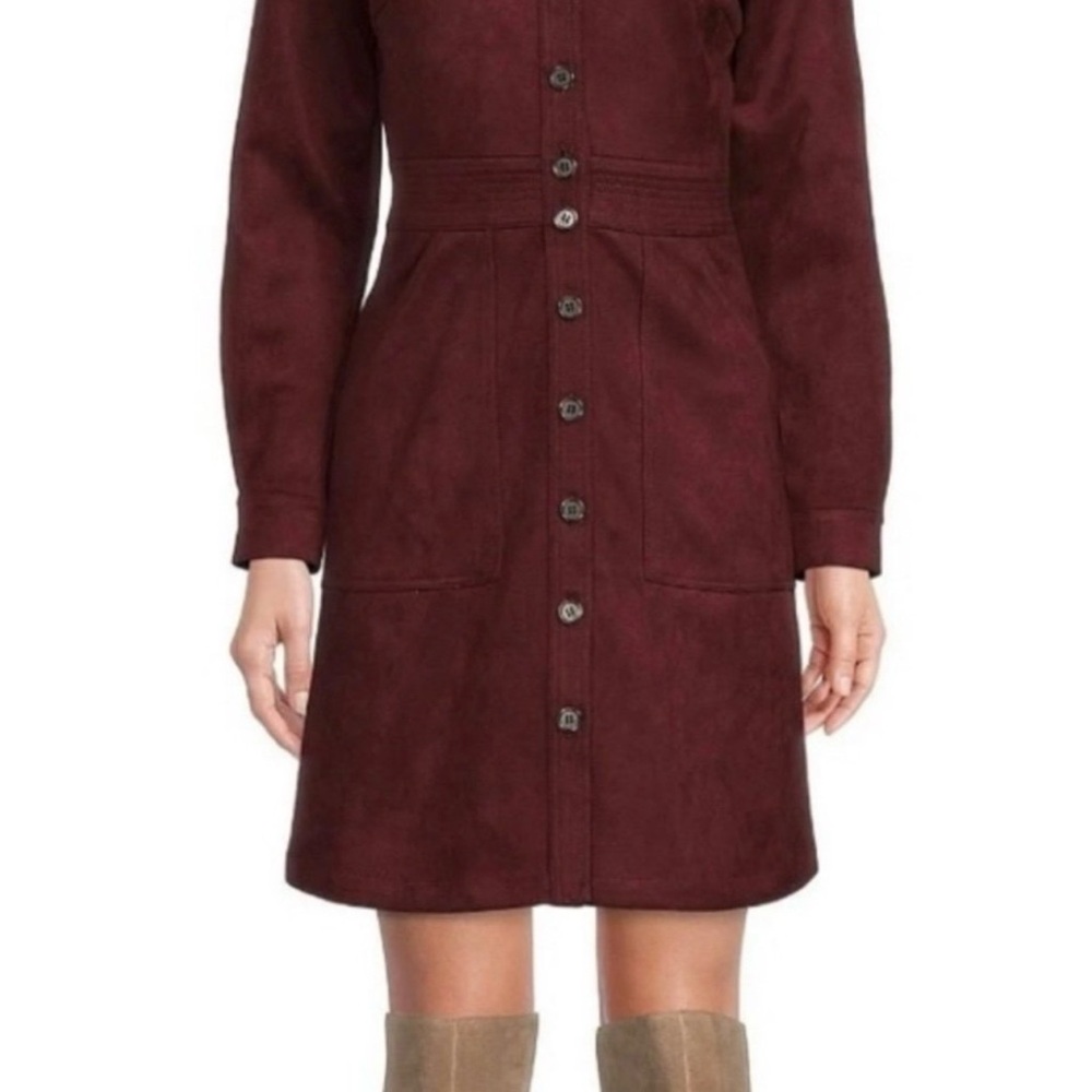 A Loves A Faux Suede Button Front Long Sleeve Mini Shirt Dress XSmall